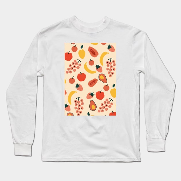 Abstract Summer Fruit Pattern Print II Long Sleeve T-Shirt by Colorable